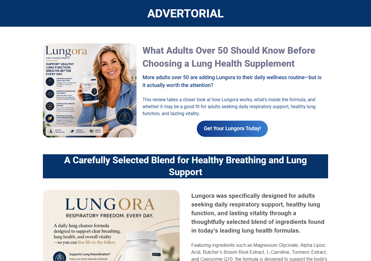 Screenshot of the Lungora sales page, labelled advertorial